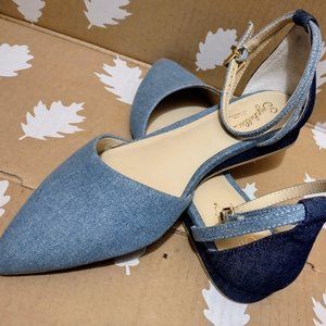 Seychelles Plateau Denim Ankle Strap Flats Sz 6 Anthropologie ~ Like New!